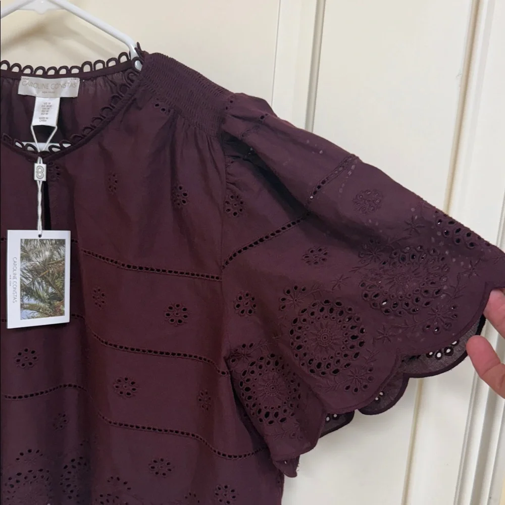Caroline Constas Burgundy Eyelet Blouse - Picture 5 of 15